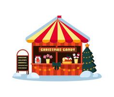 Christmas Sweets and Candy Kiosk, New Year holidays small shop on the market vector