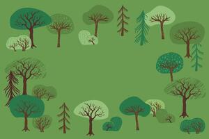 Summer landscape of green forest and clearing in the center in collage style, copy space, modern illustration for poster, postcard, flyer, invitation design. vector