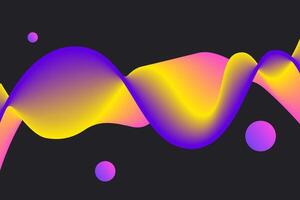 Abstract wavy gradient design in purple, yellow, and pink on a dark background. Ideal for modern digital art, tech backgrounds, posters, and mood-setting visuals. Futuristic and vibrant. vector