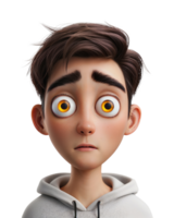 3D animated character with wide eyes and surprised expression, Transparent Background png