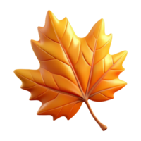 3d autumn leave. Orange maple leaf isolated on transparent background. Fall design element png