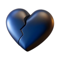 3d black broken heart, shiny chrome material. Trendy y2k design element isolated on background png