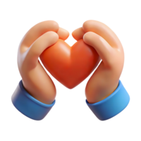 3d hands fold the shape of heart, love gesture symbol. Cartoon plastic design element isolated on background element. Social media and feedback concept png