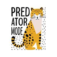 Predator mode card design with lettering, leopard and spot pattern isolated on white. Design for print, textile. vector