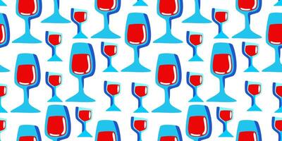 seamless pattern with bright red and blue glossy wineglasses on white background vector