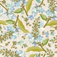 seamless soft floral pattern with bird cherry on light beige background vector