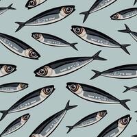 seamless pattern with sardines on light blue background vector