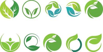 circle leaves ecology icons set design vector