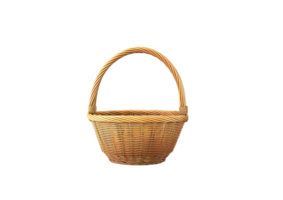 Empty wicker basket with handle. Isolated on transparent background png