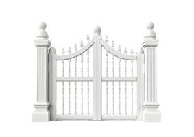 White Wooden Gate with Ornamental Design. Isolated on transparent background png