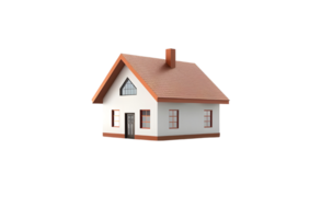 Small White House With Red Roof and Chimney. Isolated on transparent background png