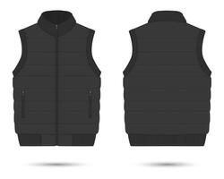 Black puffer vest mockup front and back view vector