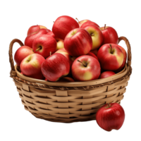 Basket full of ripe, red apples. Perfect for themes of harvest, healthy eating, and autumn. png