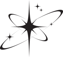 Y2k icon of star shape Shiny glitter element. Abstract retro minimal twinkles with cosmic orbit. Minimal modern futuristic figure png