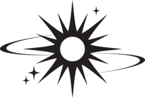 Line icon of star. Y2k shiny element. Sparkles and glitter symbol. Retro graphic of minimal figure. Magic black twinkles sun and moon with cosmic orbits png