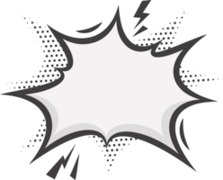 Manga speech bubble. Comic text frame with pop art halftone dotted effect. Balloon chat shape for dialog. Cloud for shock shout and scream action messages. Irregular cartoon decoration png