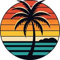 Vintage palm tree with sunset retro design vector