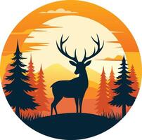 A deer in sunset in the background vector