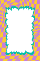 Wavy scallop border. Rectangle fun wavy chessboard frame. Cartoon hand drawn shapes for text picture and photo. Doodle groovy psychedelic template. Abstract funky y2k squiggle checkered bubble png