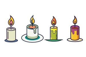 illustration of Red wax candle burning with a bright flame on a candlestick vector