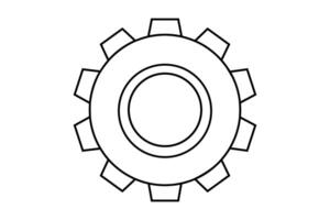 Hand drawn cute outline illustration gear. Flat mechanism part in line art doodle style. Support service icon. Settings or fix problem. Part or cog of team. Teamwork or cooperation. Isolated. vector