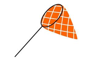 Hand drawn cute cartoon illustration of butterfly net. Flat accessory for catch in doodle style. Netting trap for fish or insect icon or print. Get what you want. Seize the moment. Isolated. vector
