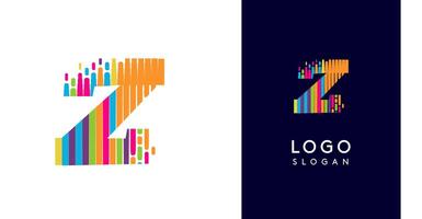 Colorful stripes transitioning into pixel-like elements fat logo template, letter Z, abstract equalizer logotype for tech, creative studio, media, digital branding. illustration vector