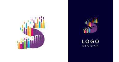 Colorful stripes transitioning into pixel-like elements fat logo template, letter S, abstract equalizer logotype for tech, creative studio, media, digital branding. illustration vector