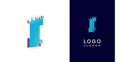 Colorful stripes transitioning into pixel-like elements fat logo template, letter I, abstract equalizer logotype for tech, creative studio, media, digital branding. illustration vector