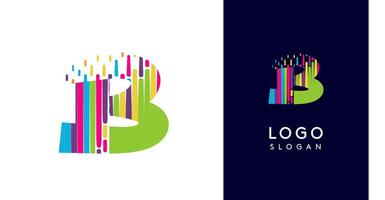 Colorful stripes transitioning into pixel-like elements fat logo template, letter B, abstract equalizer logotype for tech, creative studio, media, digital branding. illustration vector