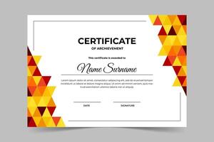 Modern elegant orange yellow certificate template with geometric shape vector