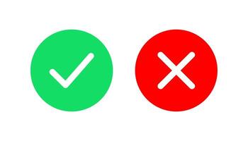 Set of green check mark and red cross icons. Checklist symbol, approval plan, and checklist sign vector