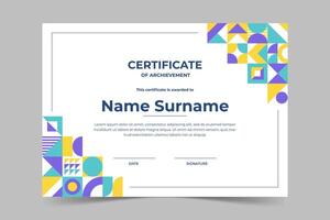 Modern elegant colorful certificate template with geometric shape vector