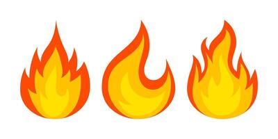 Set of fire flames in flat style on white background vector