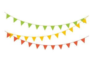 Colorful triangular flag decoration with rope. Flags for festive celebration events vector