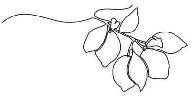 Lemon branch with leaves One line continuous hand drawn illustration vector