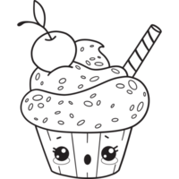 Outline cupcake with cherry character png