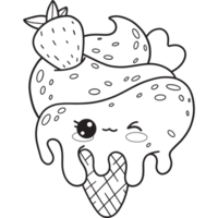 Outline ice cream cone with strawberries character png