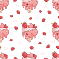 Seamless pattern with ice cream cone with strawberries png