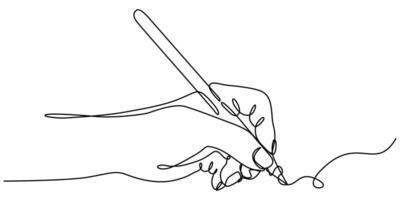 Continuous one line drawing hand palm fingers gestures pen vector
