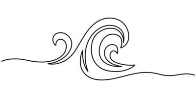 Ocean wave continuous single line drawing illustration vector