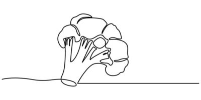 Continuous single drawn one line broccoli vegetables vector