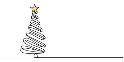 Continuous one line drawing Christmas tree vector