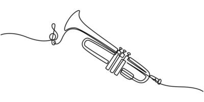Continuous one line drawing of trumpet music instrument vector