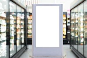 Mockup advertising board in front of supermarket. Mock up billboard for your text messege. photo
