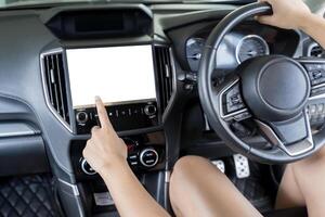 Monitor in car isolated blank screen for navigation maps and GPS rearview camera and parking assistant. photo