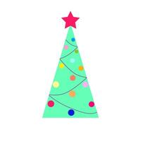 The Christmas tree is decorated with colorful balls, a red star vector
