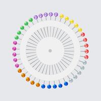 Circle of colored pins on a white background. vector
