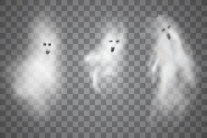 Ghostly phantom fly figures. A set of translucent isolated ghost. vector