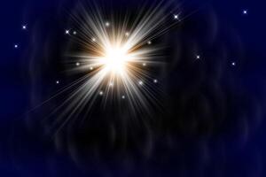 Star on a dark blue background with rays of light and sparkles. vector